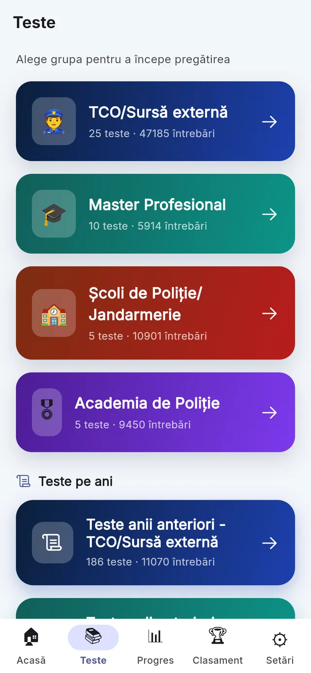Ecranul Teste din GrileMAI