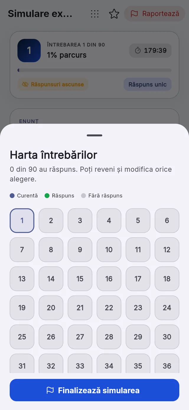 Harta întrebărilor: captură din aplicația GrileMAI