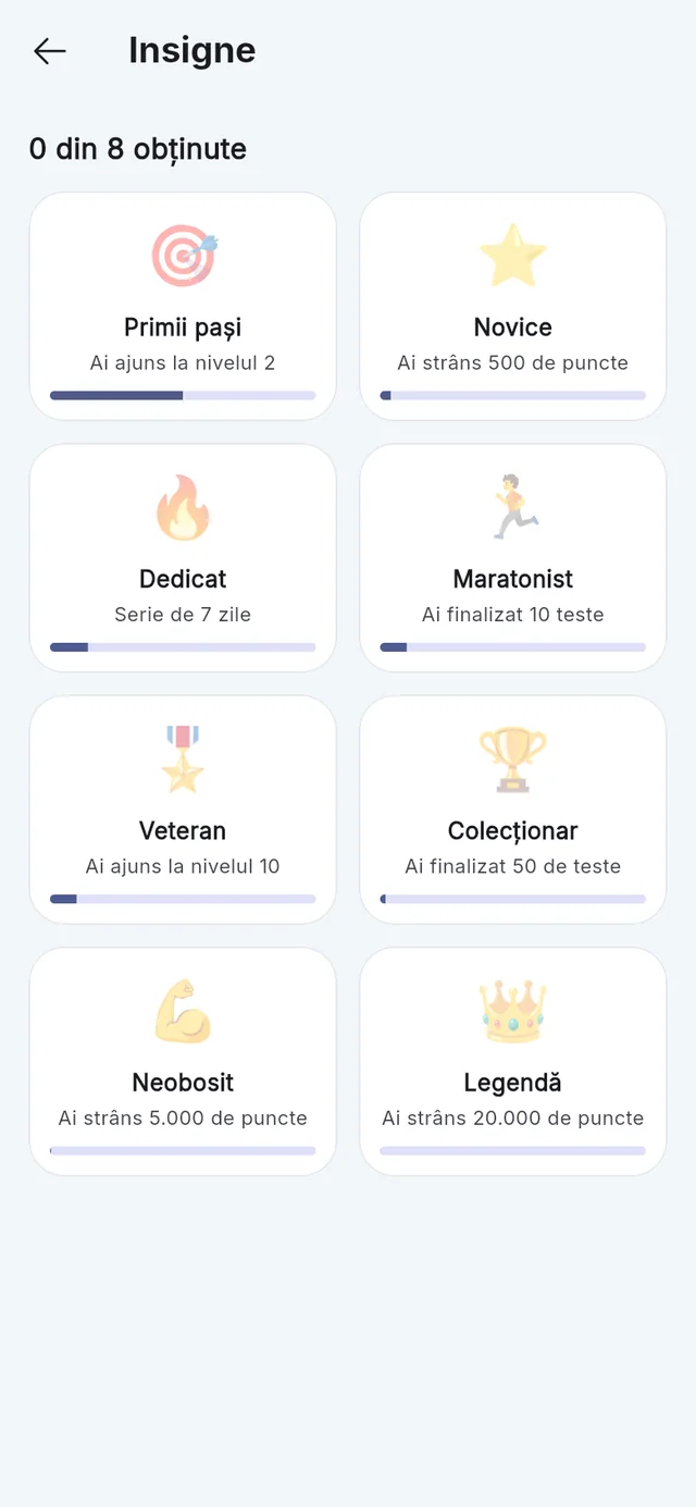 Insignele: captură din aplicația GrileMAI