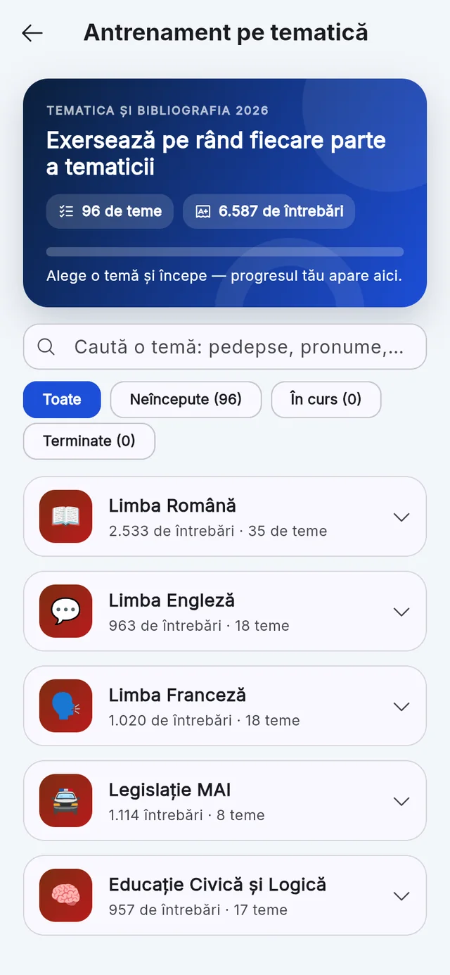 Ecranul Tematica 2026 din GrileMAI