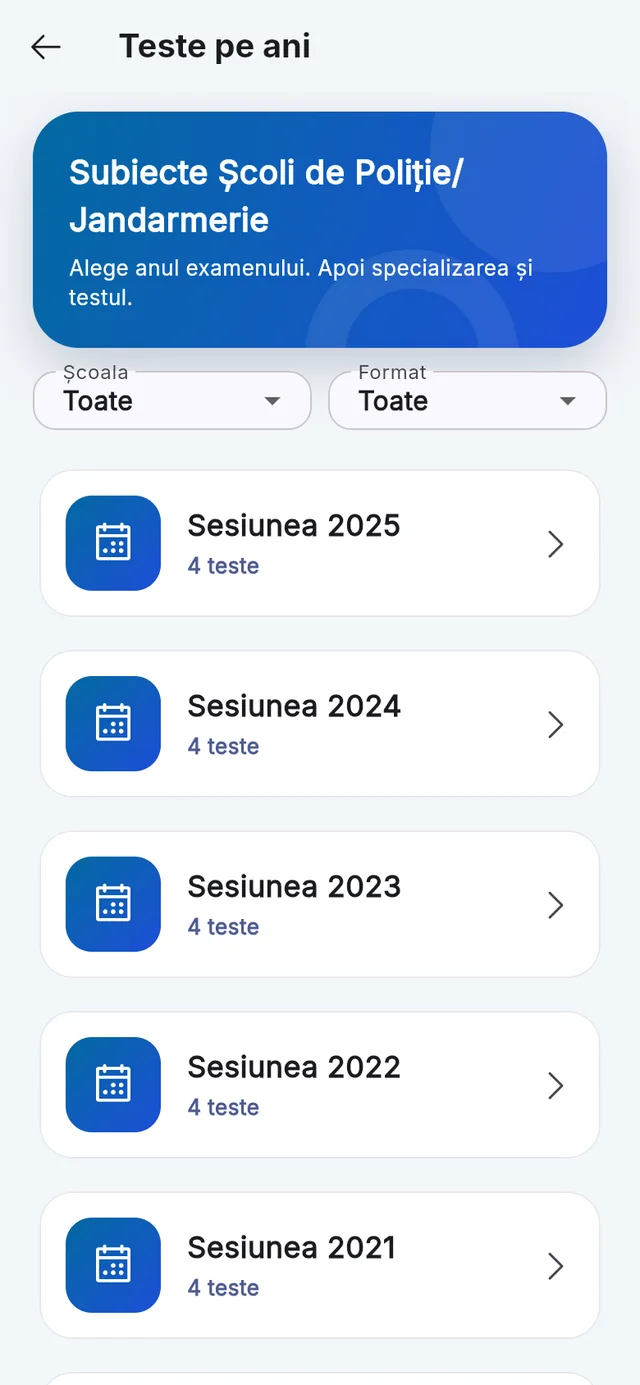 Ecranul Subiecte oficiale din GrileMAI